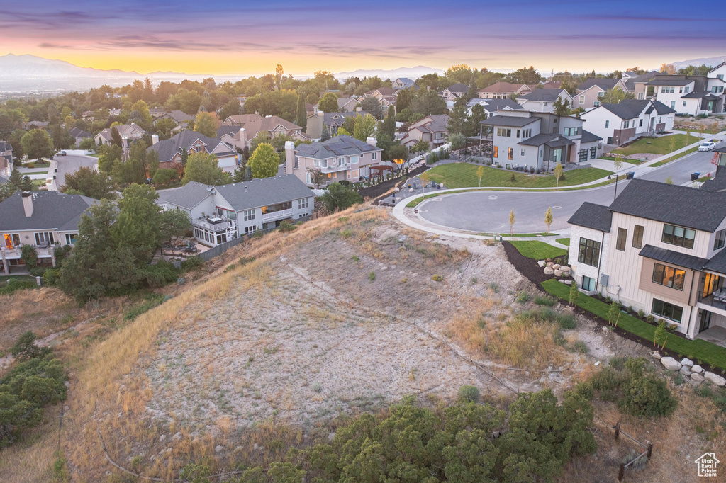 Aerial view at dusk of a residential view