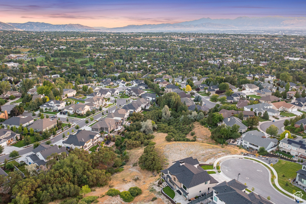 Aerial view at dusk of a mountain view