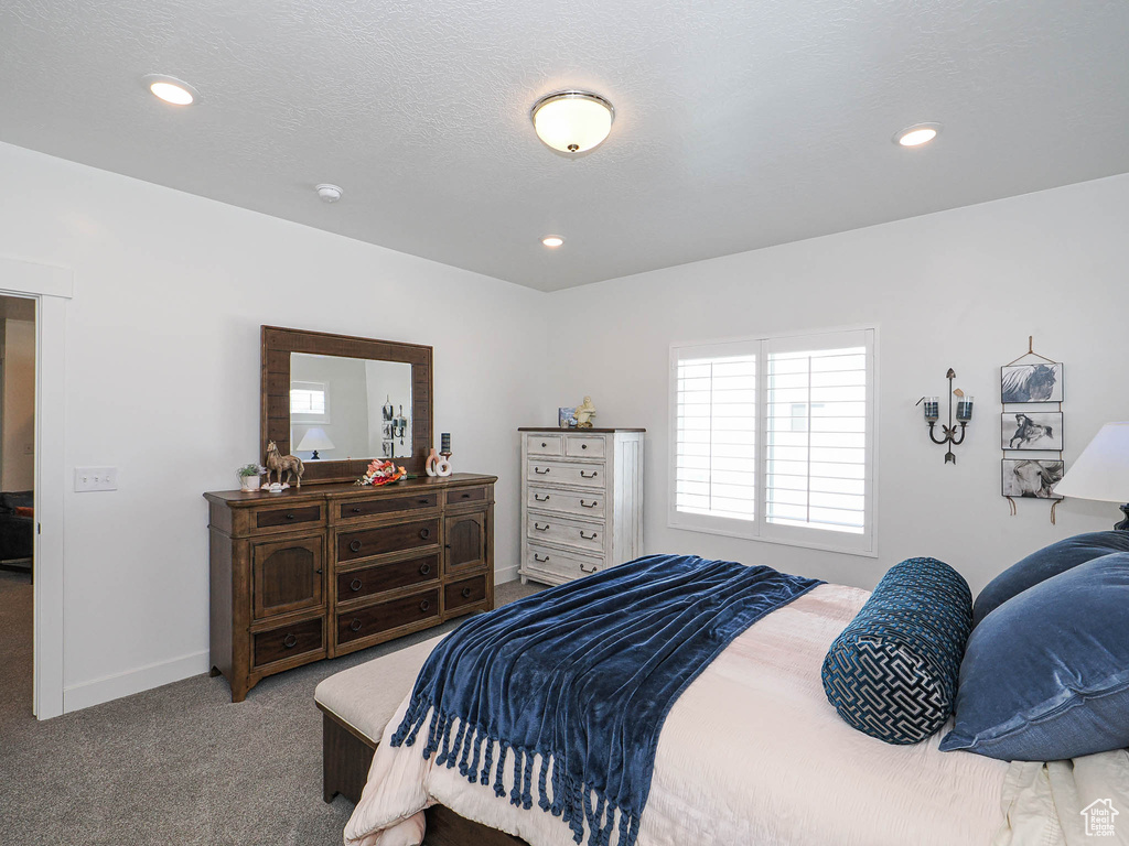 Carpeted bedroom featuring baseboards and recessed lighting