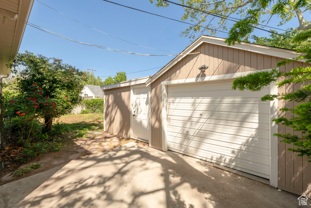 View of detached garage