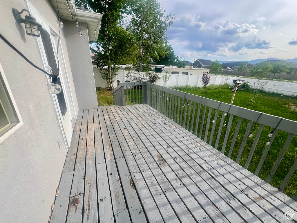 Wooden deck with a mountain view