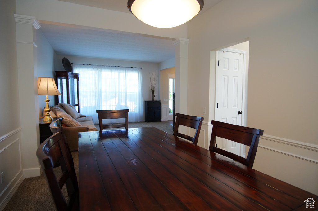Dining area with decorative columns