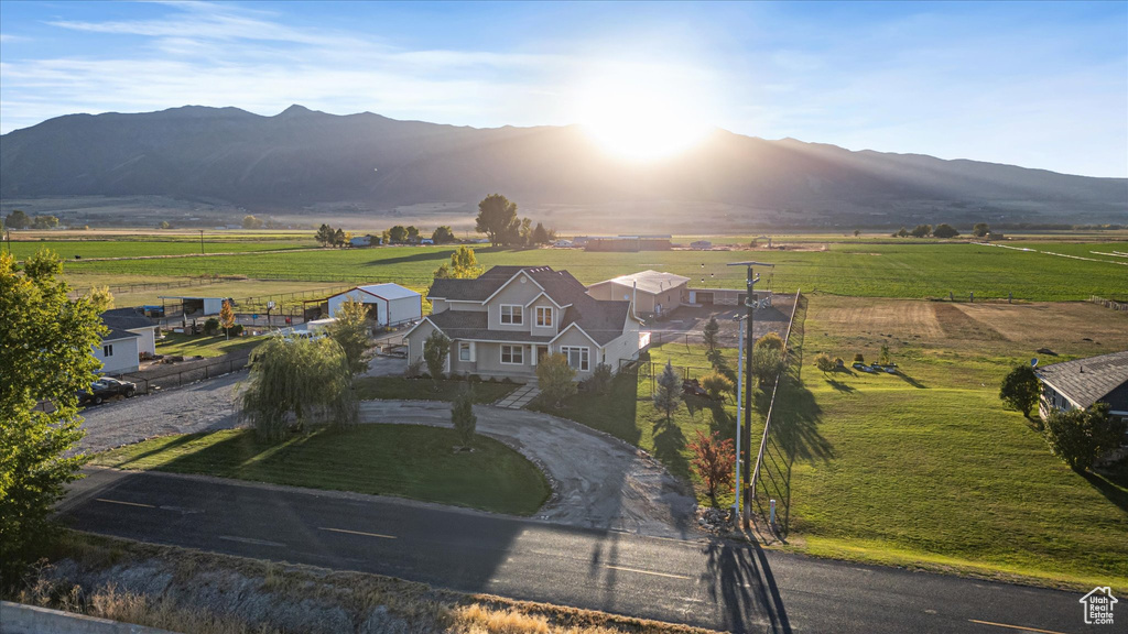 View of mountain background with rural landscape