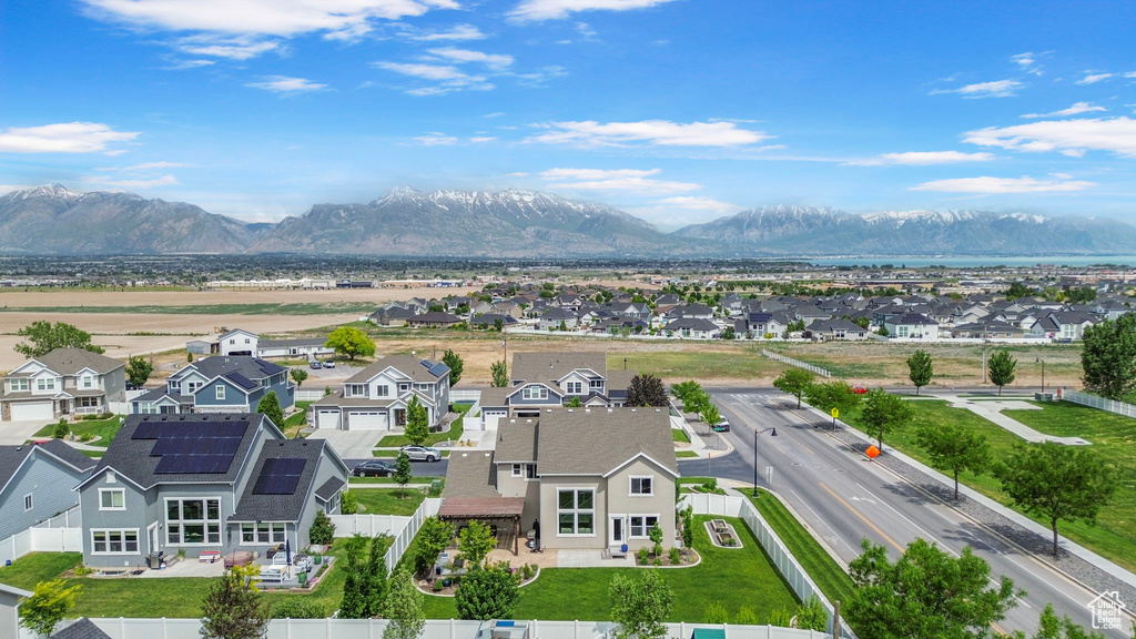 Aerial perspective of suburban area featuring mountains