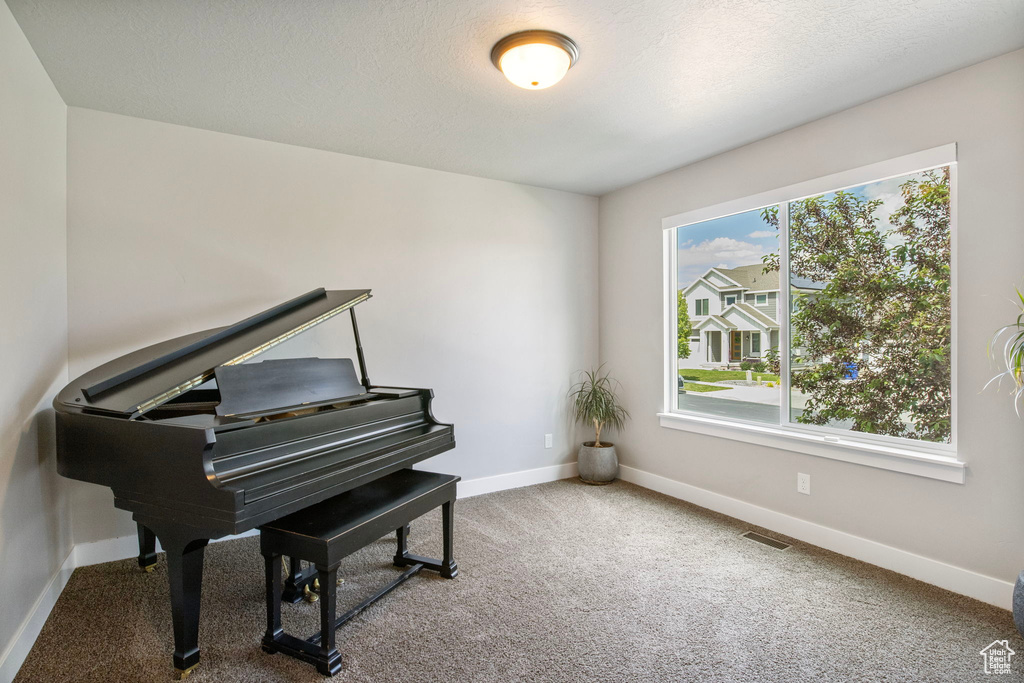 Living area featuring baseboards and carpet floors