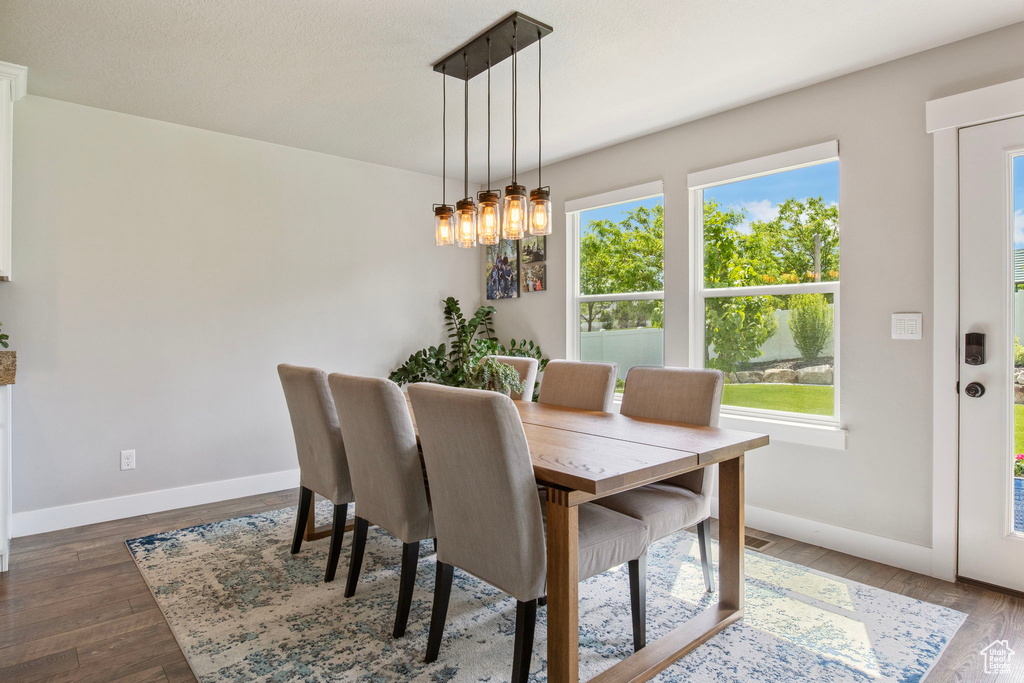 Dining room with baseboards and dark wood finished floors