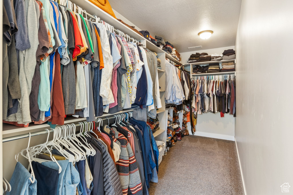 Walk in closet with carpet floors