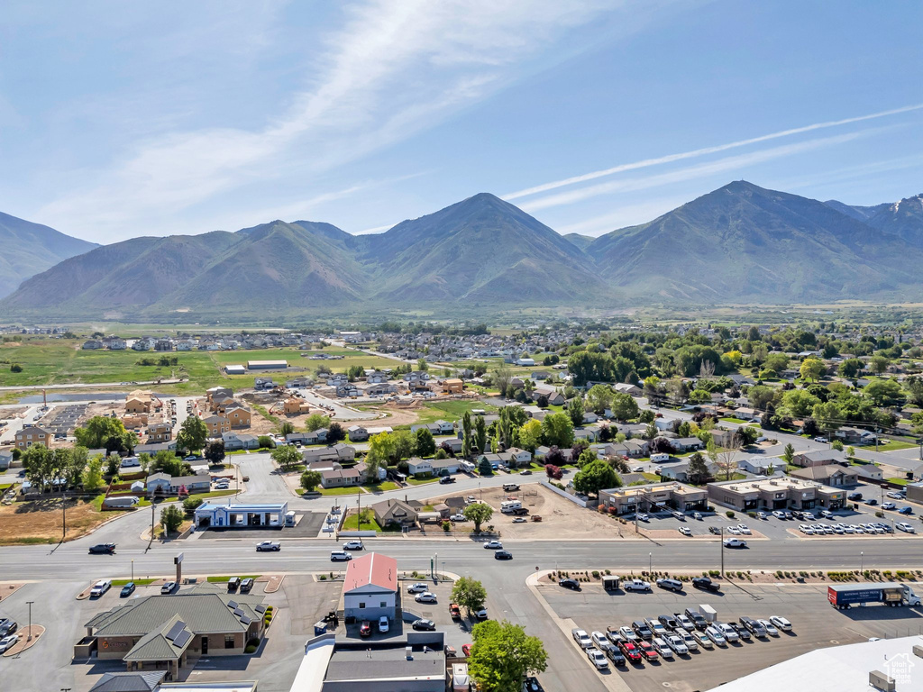 Bird\'s eye view of a mountain backdrop