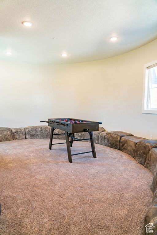 Game room featuring carpet and recessed lighting