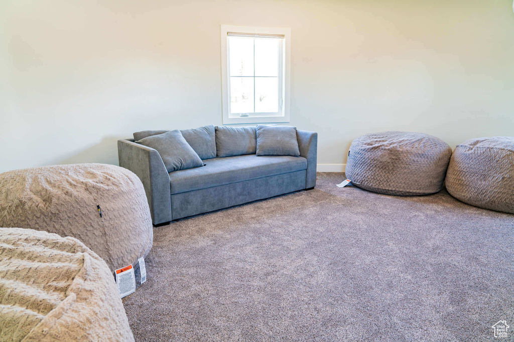 Carpeted living room featuring baseboards