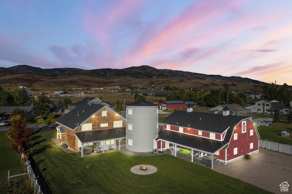 View from above of property with mountains