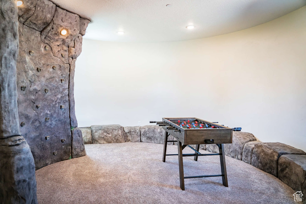 Game room with carpet floors