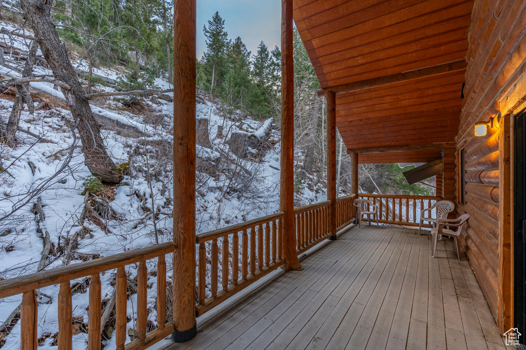 View of snow covered deck