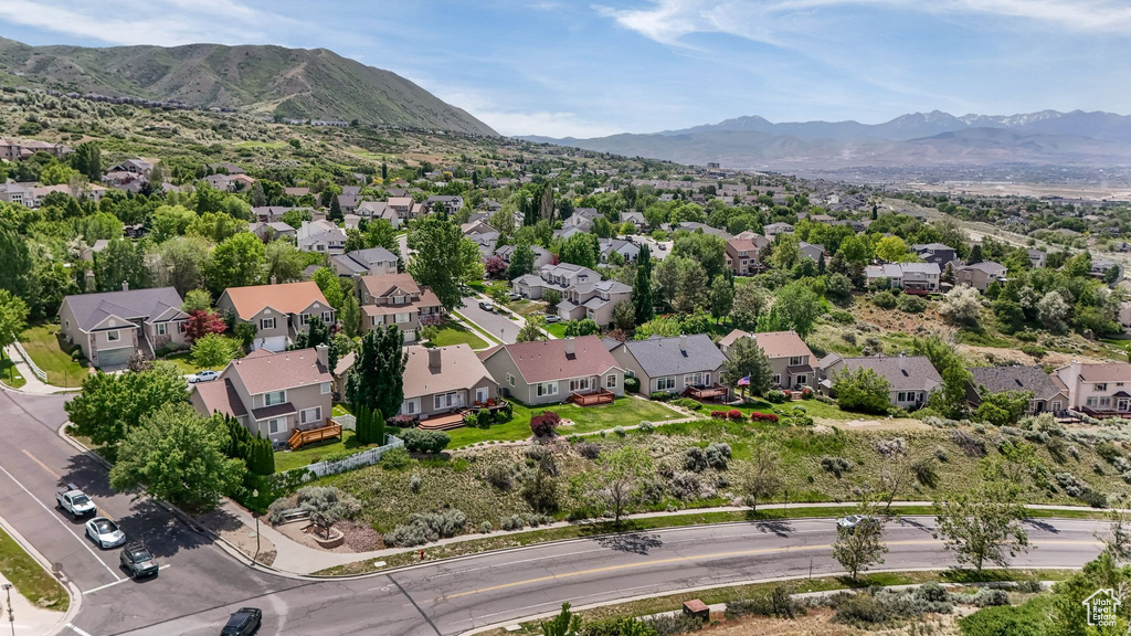 Aerial perspective of suburban area with mountains
