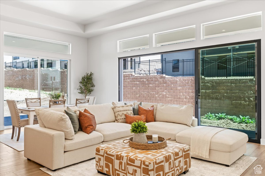 Living area with wood finished floors