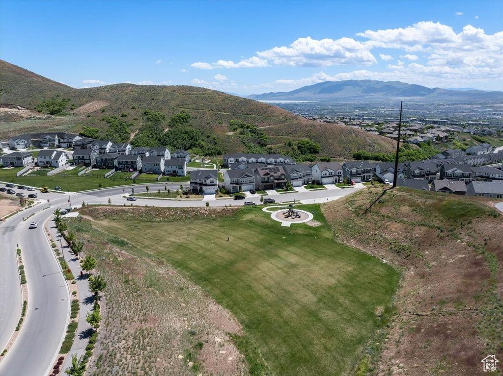 Aerial perspective of suburban area featuring mountains