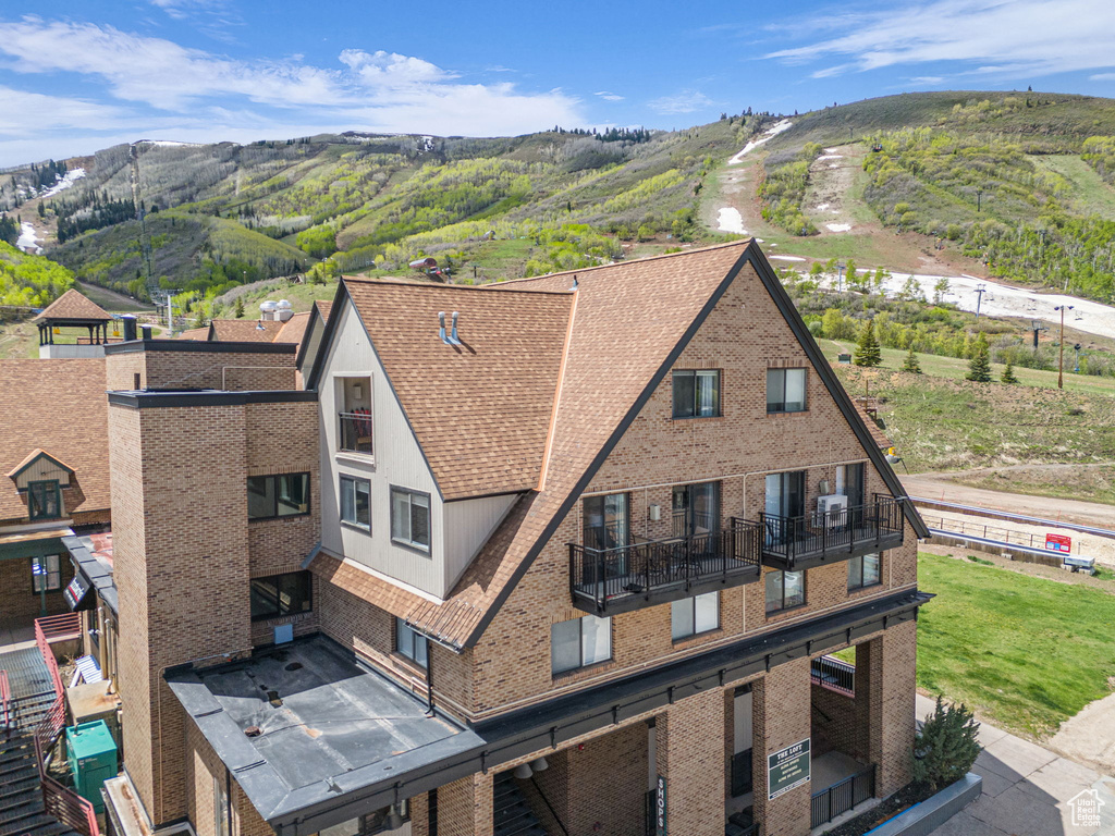 Aerial view of a mountain backdrop