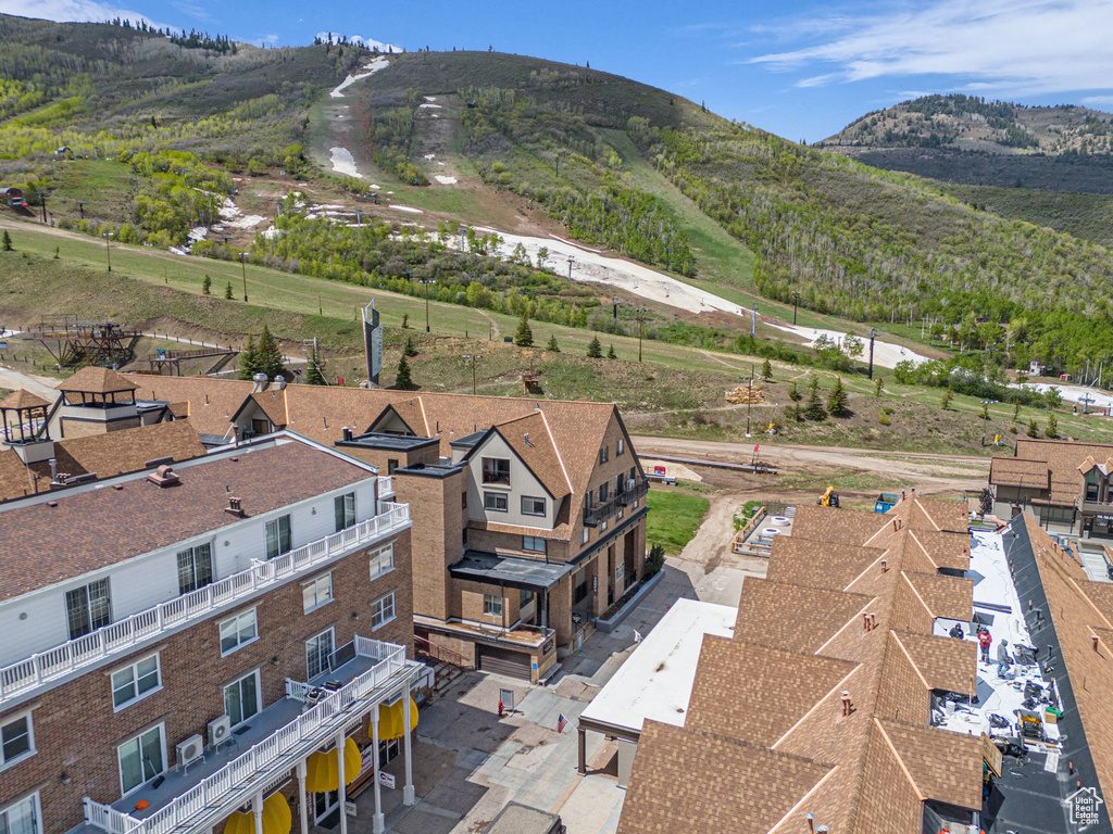 Drone / aerial view of a mountainous background