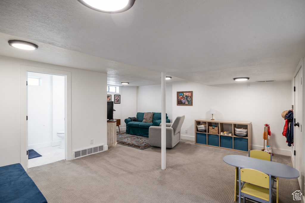 Below grade area with carpet floors and baseboards