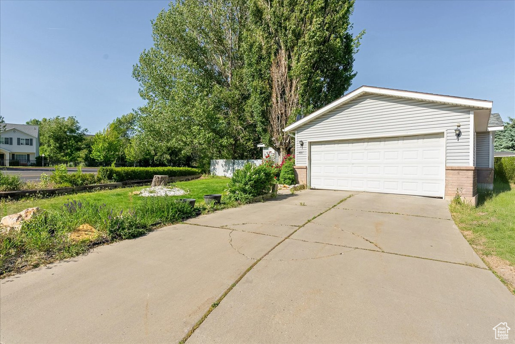 View of detached garage