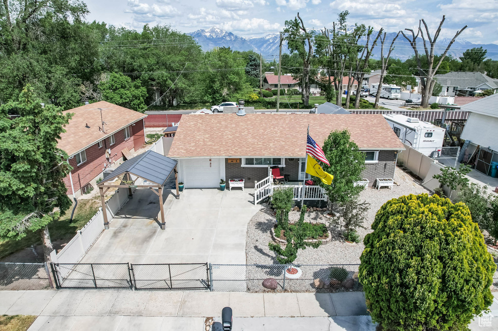 View from above of property featuring mountains