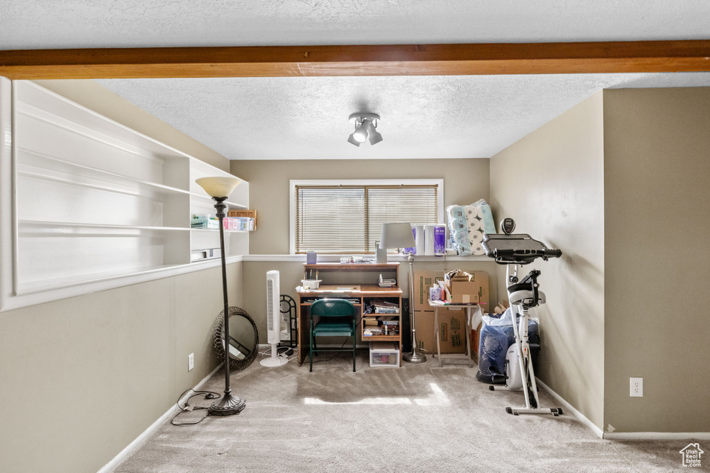 Office space with carpet and baseboards