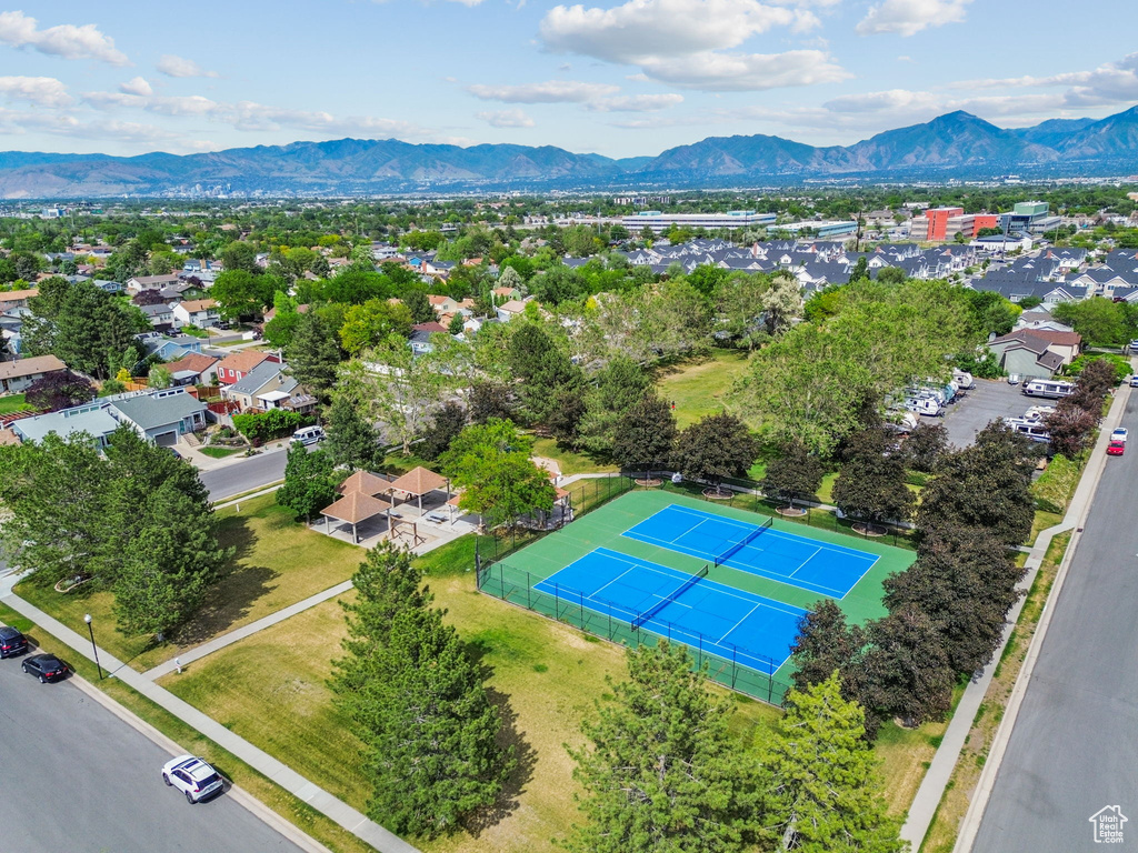 Aerial view of a mountain backdrop