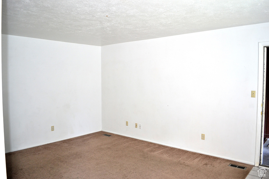 Carpeted spare room with baseboards and a textured ceiling