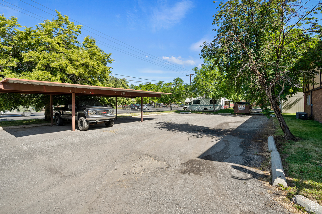 View of partially covered parking lot