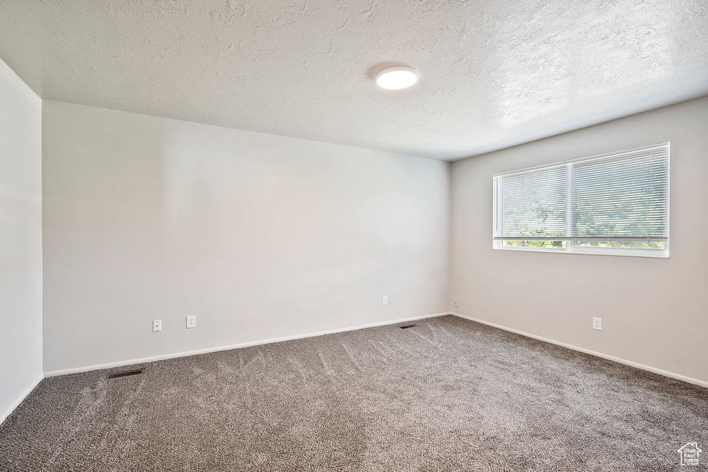 Unfurnished room featuring carpet, a textured ceiling, and baseboards