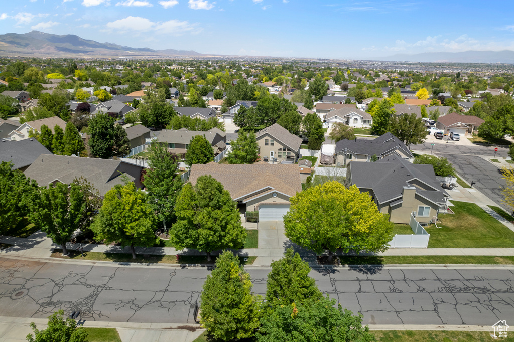 Aerial perspective of suburban area featuring mountains