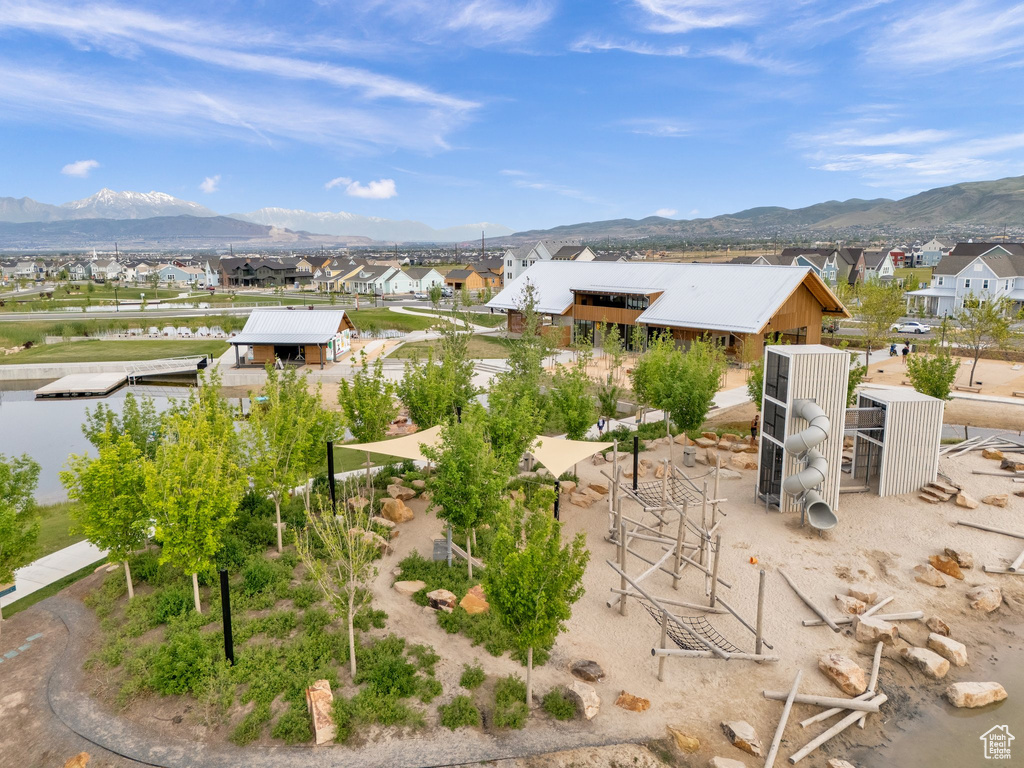 View of mountain background featuring nearby suburban area