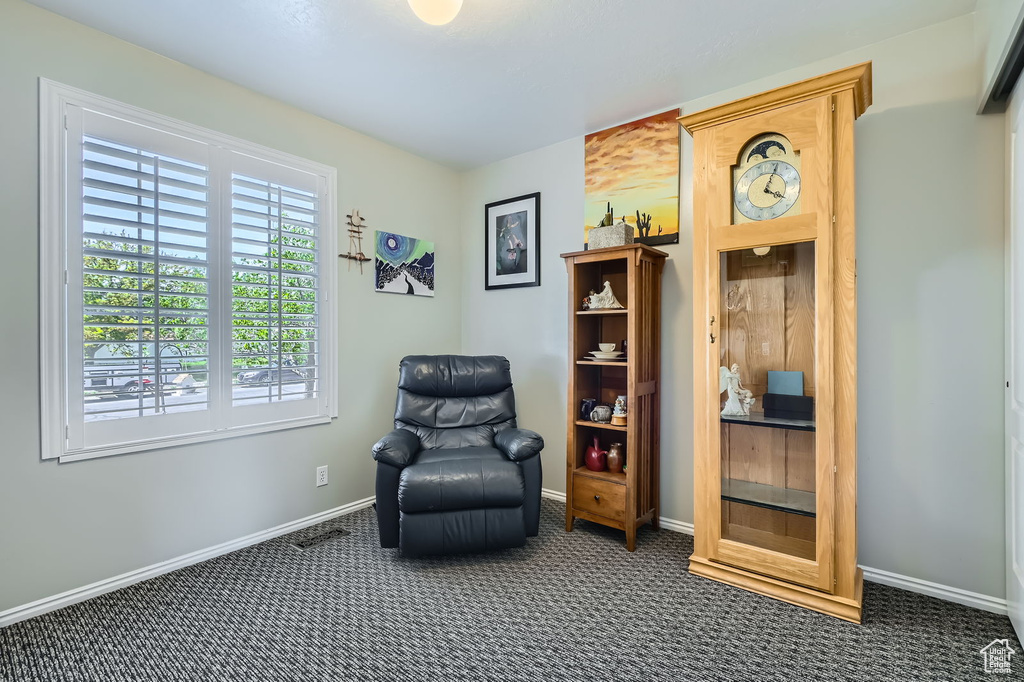Sitting room featuring carpet and baseboards