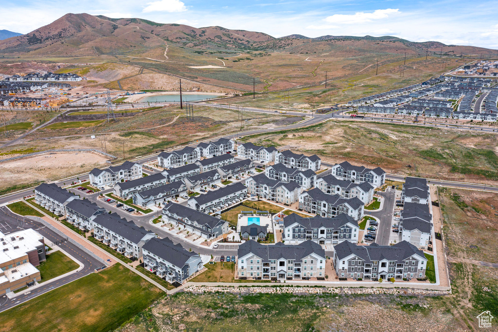 Aerial overview of property's location with mountains