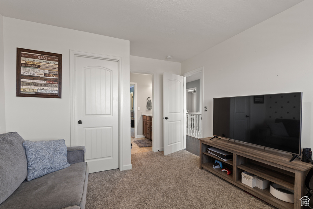 View of carpeted living area