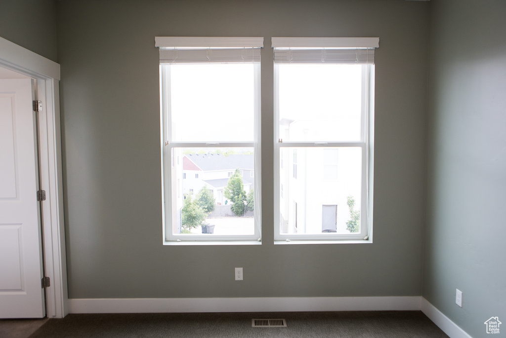 Carpeted spare room featuring baseboards and plenty of natural light