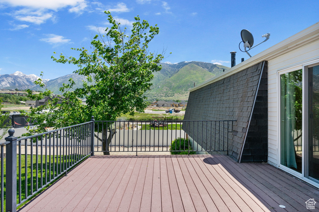 Wooden terrace with a mountain view