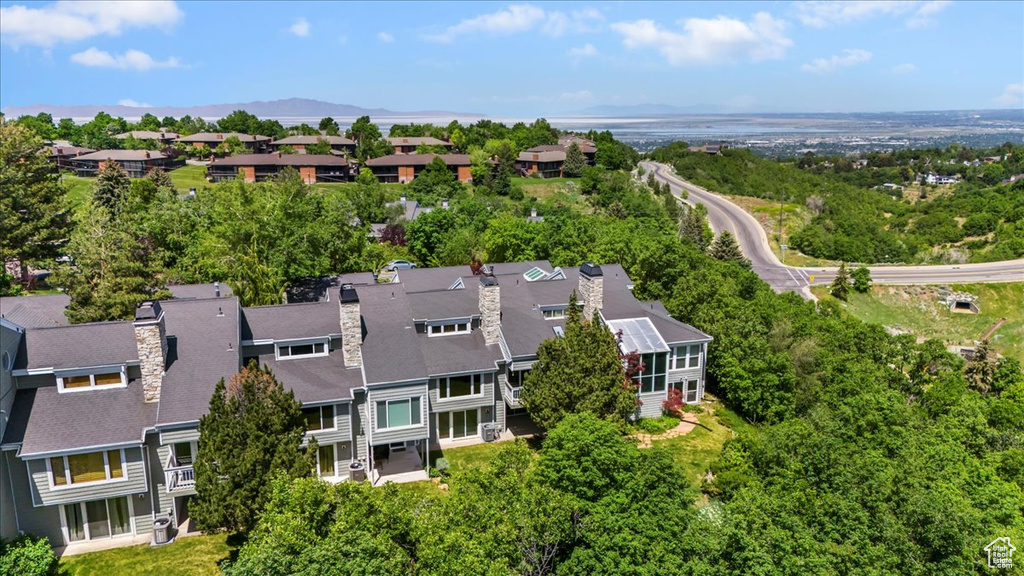 Aerial perspective of suburban area featuring a tree filled landscape