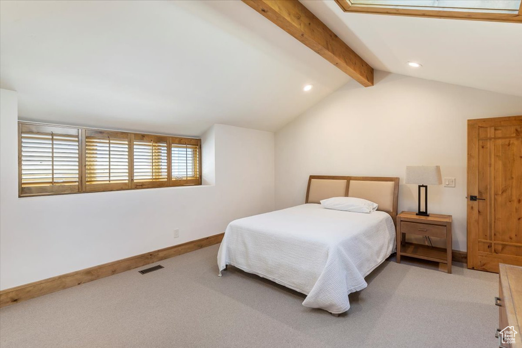 Bedroom with carpet, recessed lighting, and baseboards