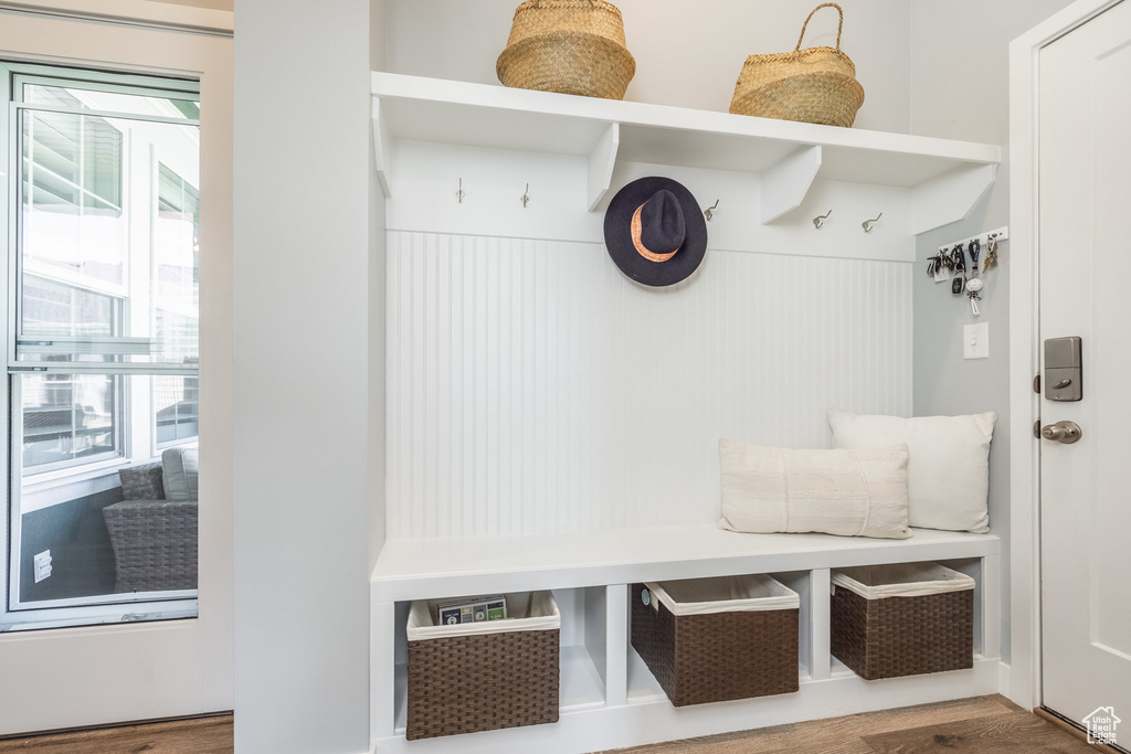 Mudroom featuring wood finished floors