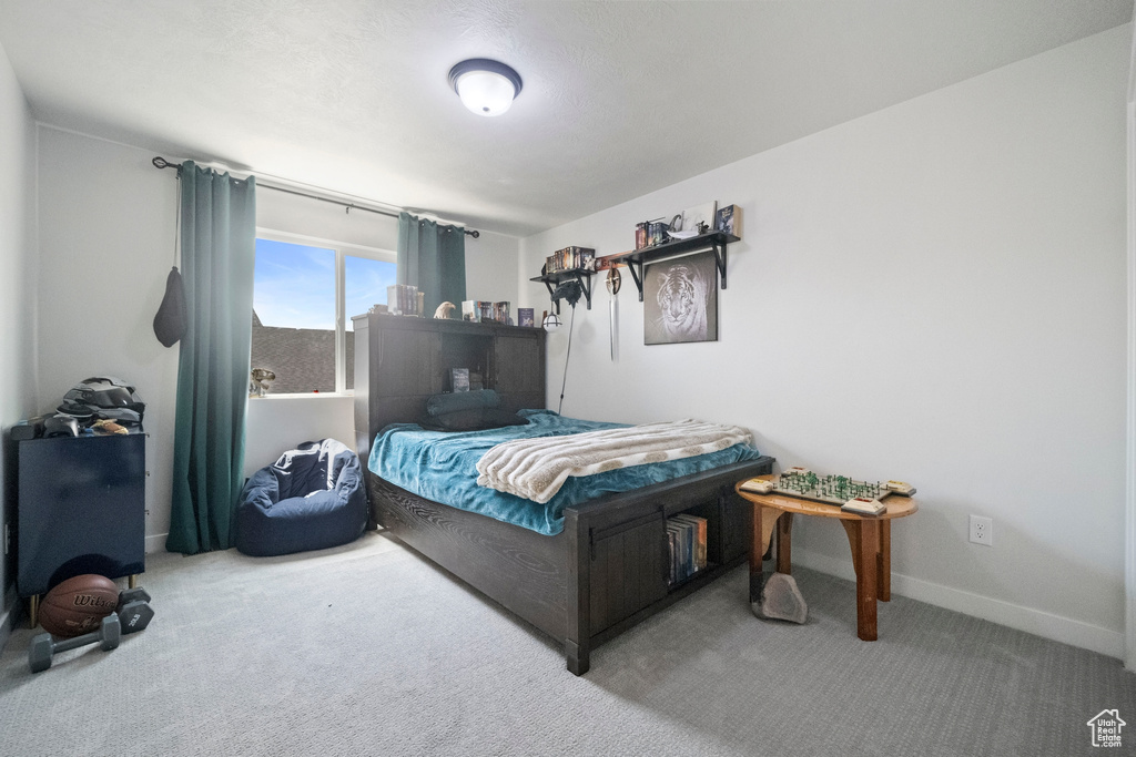Bedroom with carpet and baseboards
