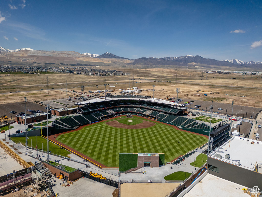 Bird\'s eye view of a mountain backdrop