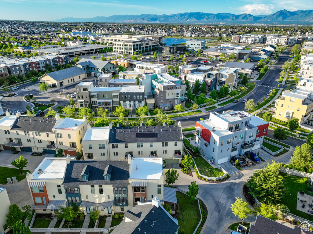 Drone / aerial view of a mountainous background