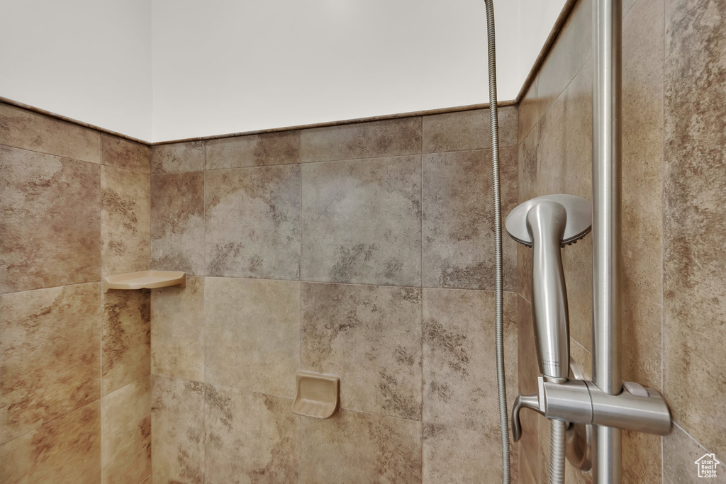 Detailed view of a tile shower