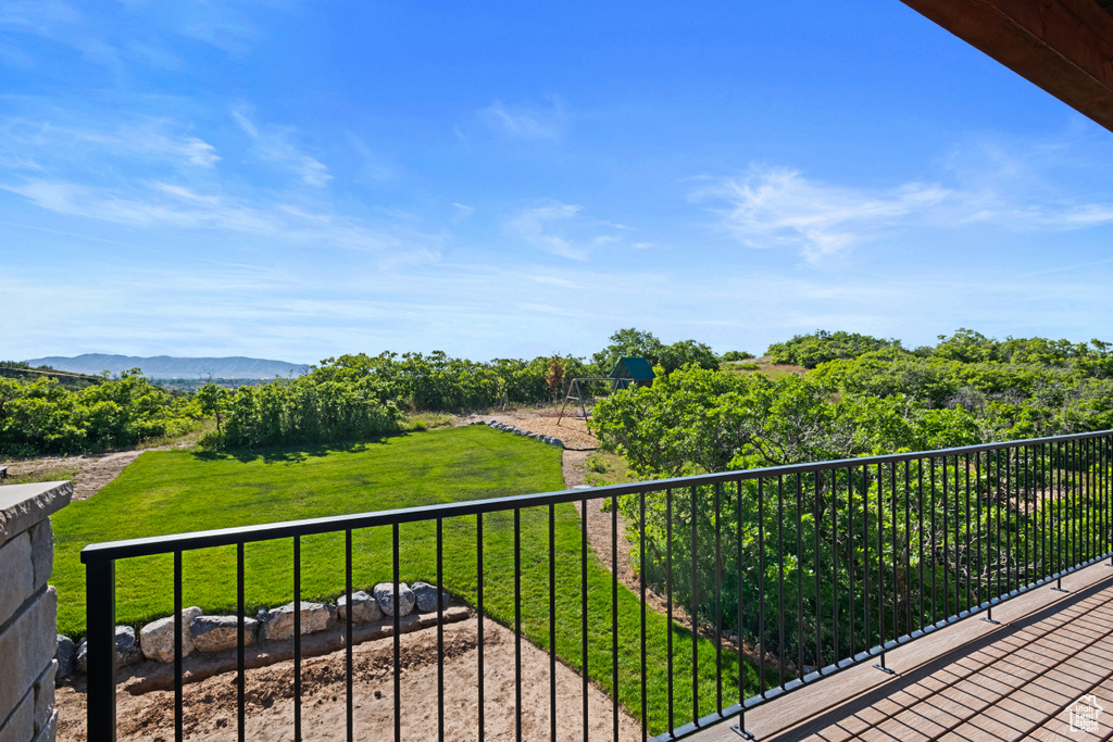 Balcony with a mountain view