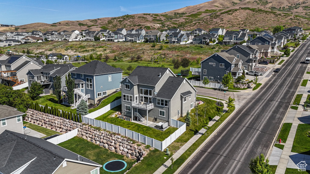 Aerial perspective of suburban area featuring mountains