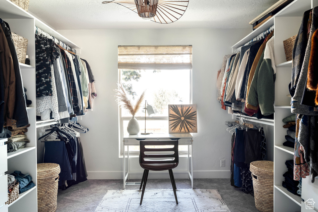 Walk in closet featuring carpet flooring