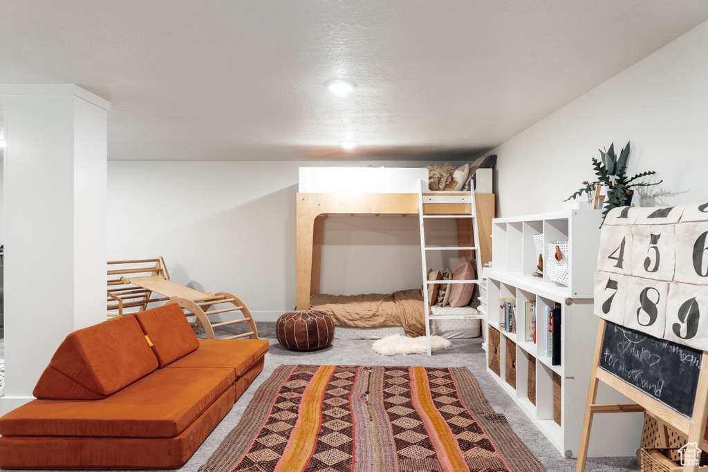 Living room featuring carpet and recessed lighting