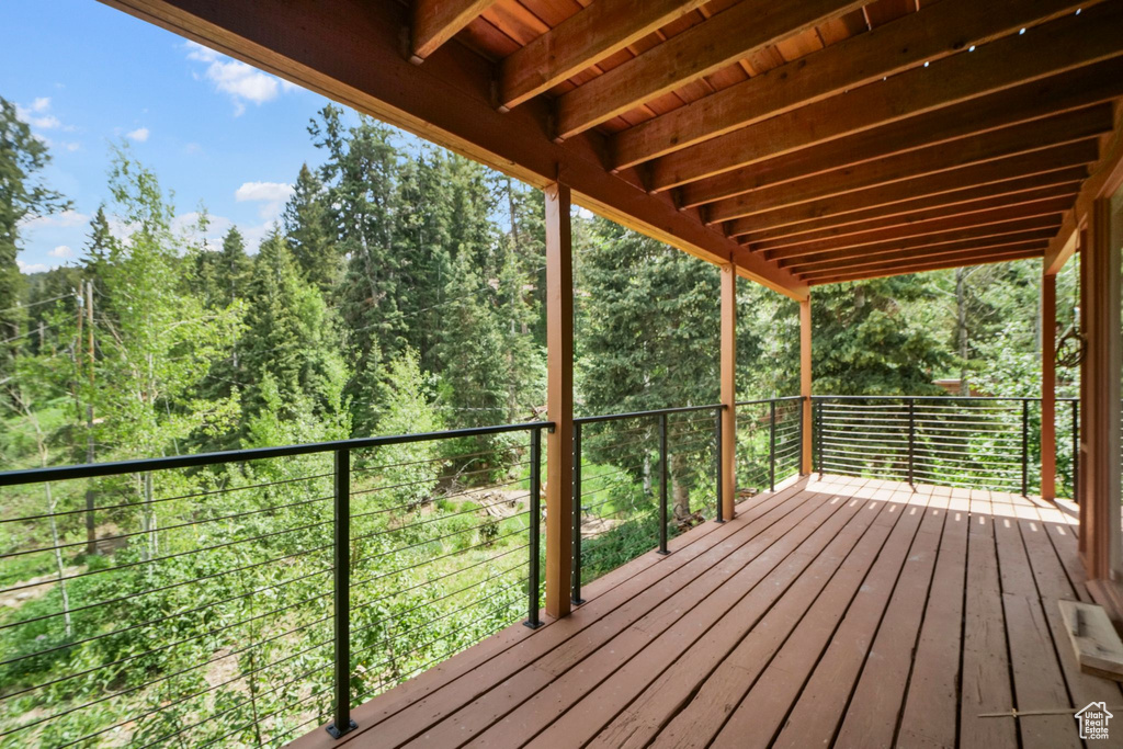 Wooden deck with a forest view