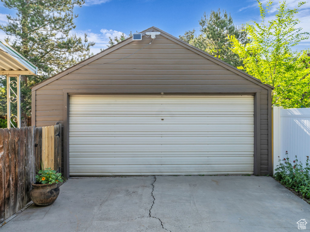 View of detached garage